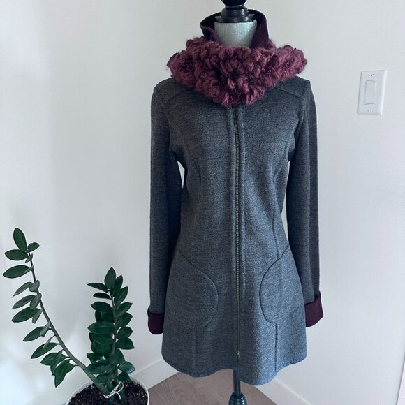 Wool Cardigan Coat Sweater Reversible - Charcoal /Burgundy M-L - Picture 1 of 13